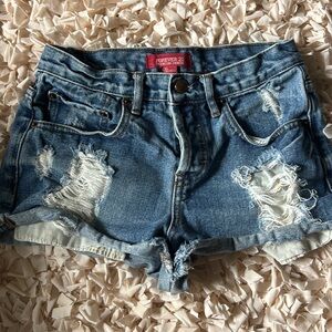 Forever 21 Light Blue Ripped Jean Shorts